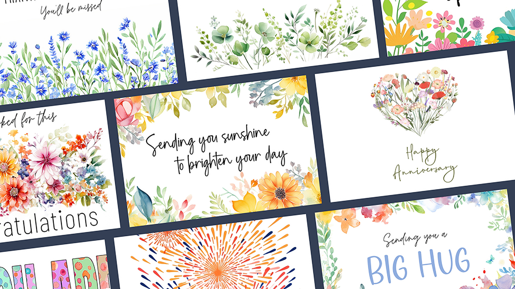 A selection of printable greeting cards and stationery